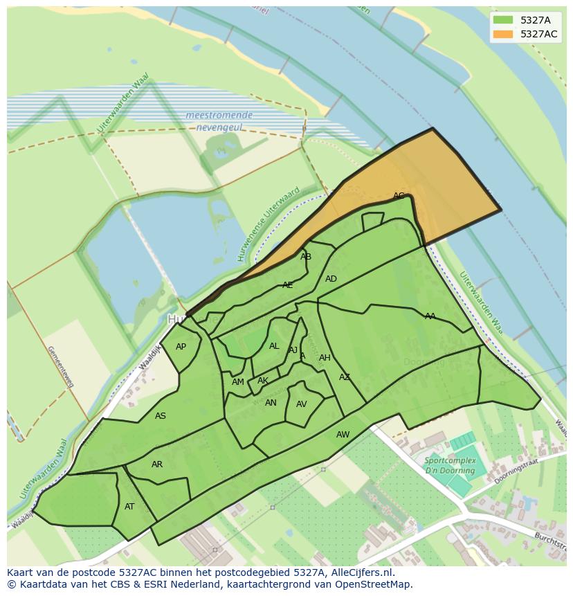 Afbeelding van het postcodegebied 5327 AC op de kaart.