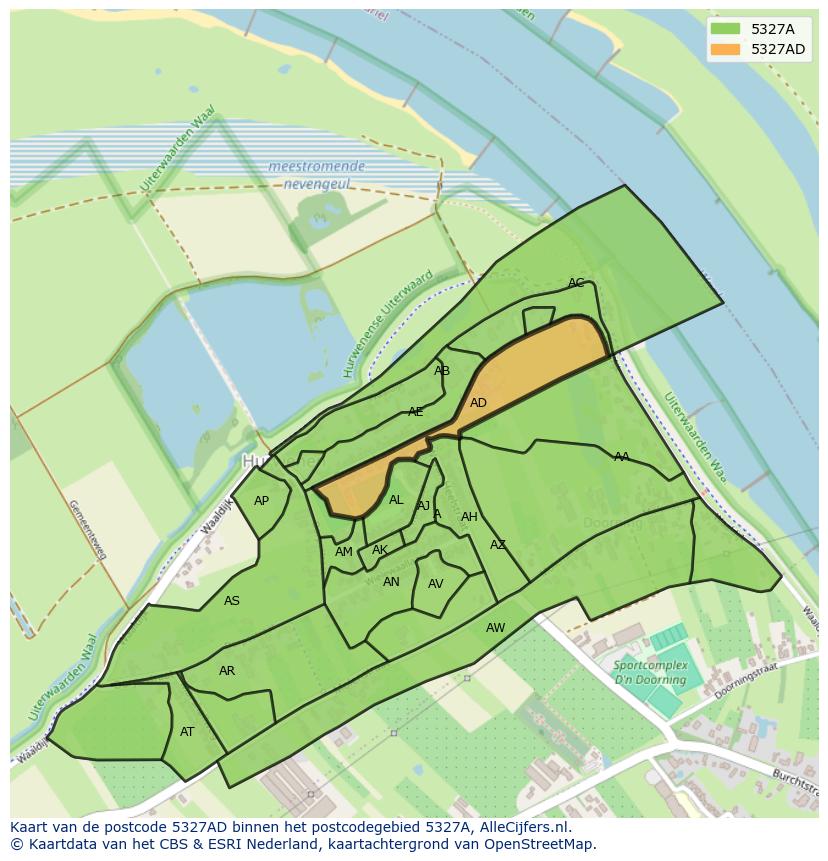 Afbeelding van het postcodegebied 5327 AD op de kaart.