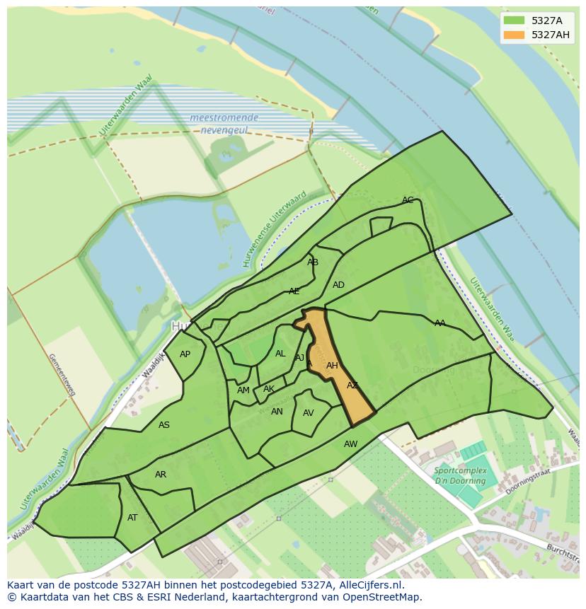 Afbeelding van het postcodegebied 5327 AH op de kaart.