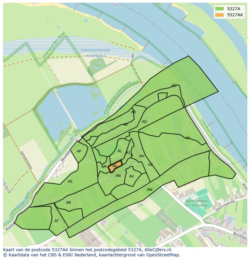 Afbeelding van het postcodegebied 5327 AK op de kaart.