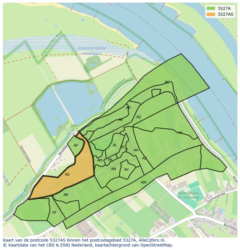 Afbeelding van het postcodegebied 5327 AS op de kaart.