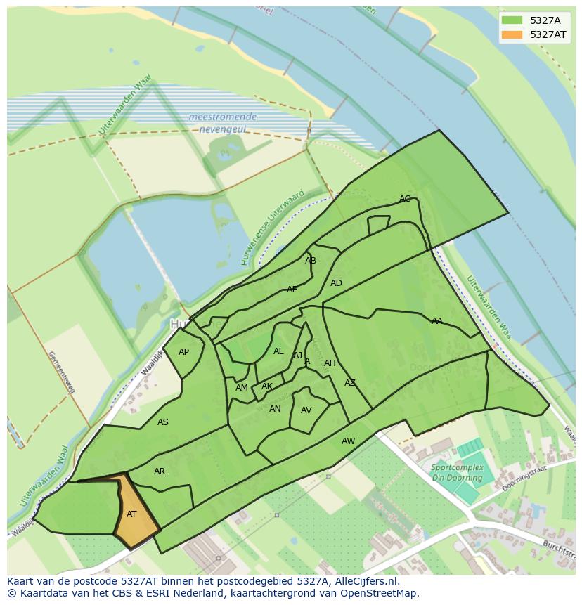 Afbeelding van het postcodegebied 5327 AT op de kaart.