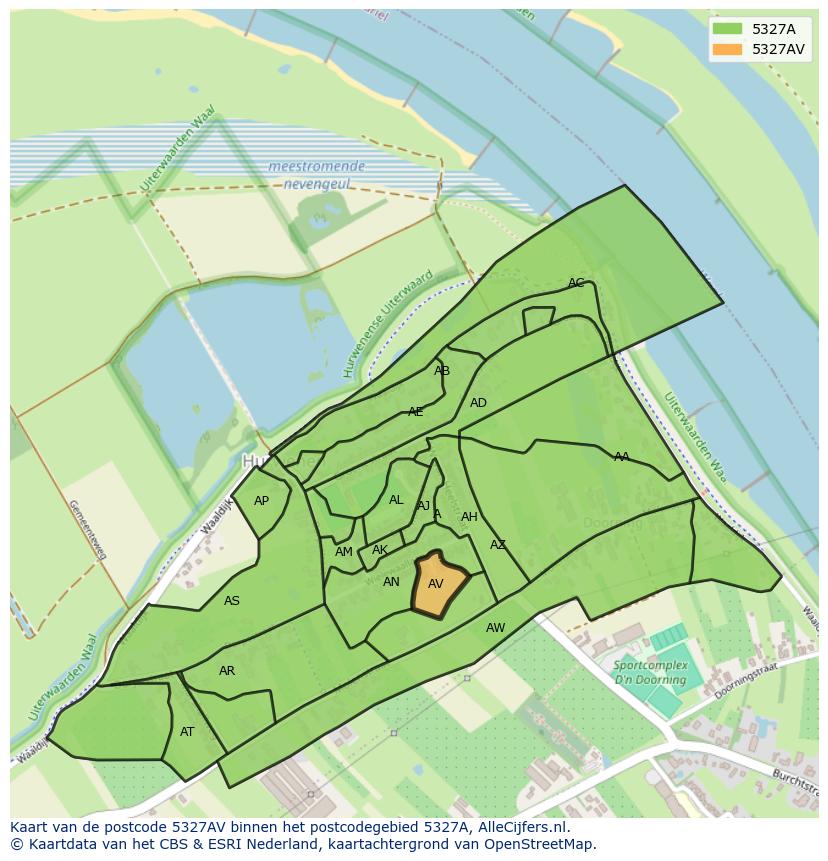 Afbeelding van het postcodegebied 5327 AV op de kaart.