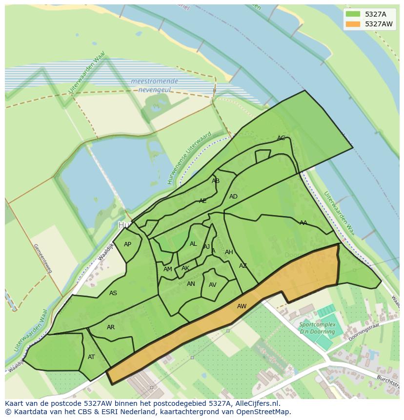 Afbeelding van het postcodegebied 5327 AW op de kaart.