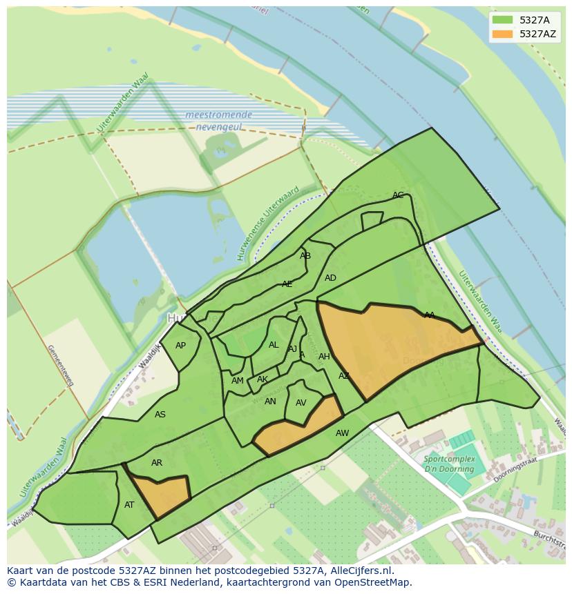 Afbeelding van het postcodegebied 5327 AZ op de kaart.