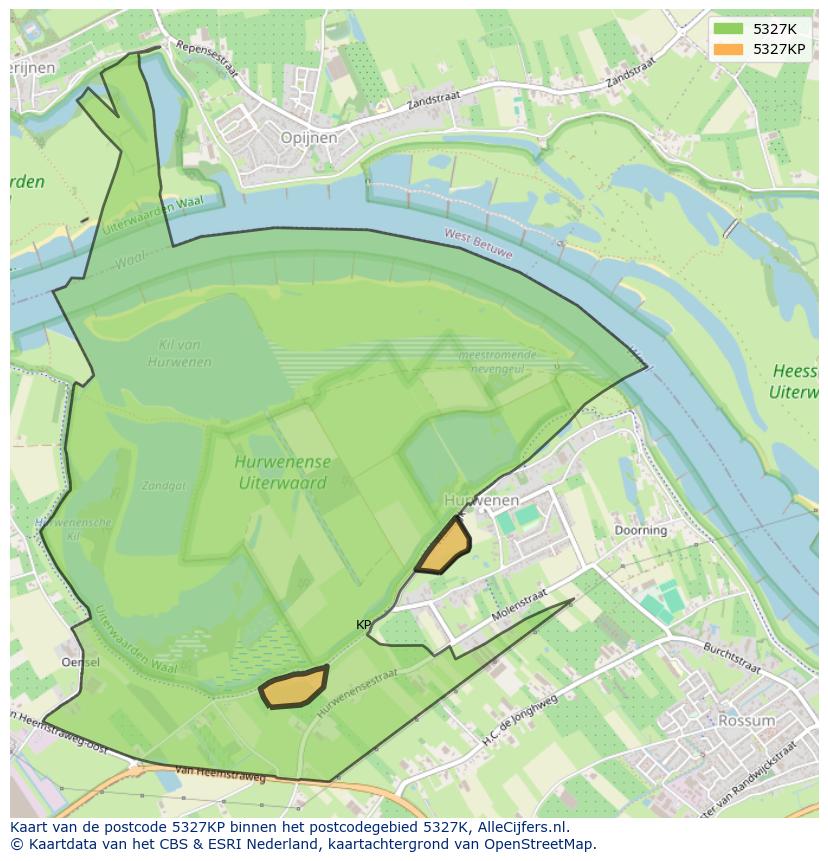 Afbeelding van het postcodegebied 5327 KP op de kaart.