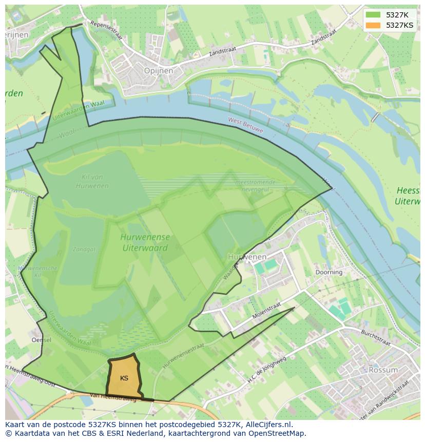 Afbeelding van het postcodegebied 5327 KS op de kaart.