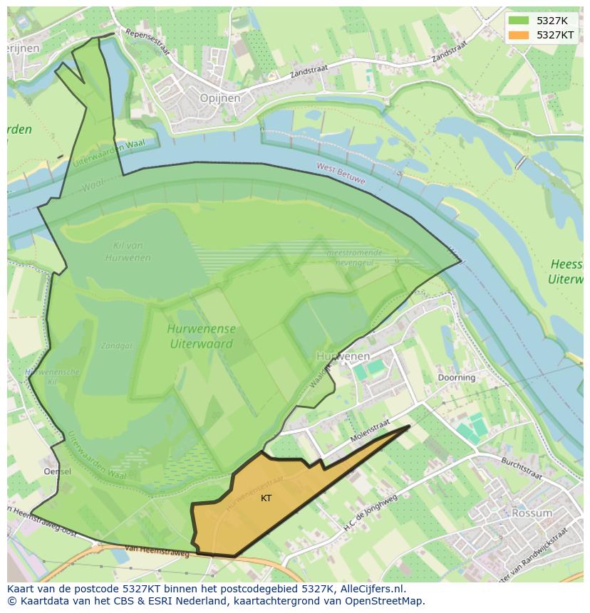 Afbeelding van het postcodegebied 5327 KT op de kaart.