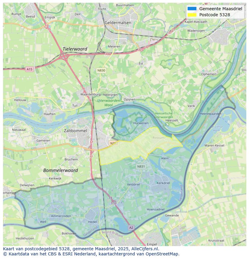 Afbeelding van het postcodegebied 5328 op de kaart.