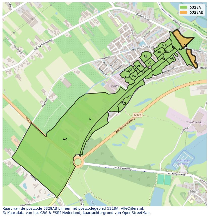 Afbeelding van het postcodegebied 5328 AB op de kaart.