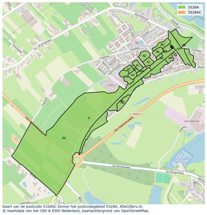 Afbeelding van het postcodegebied 5328 AC op de kaart.
