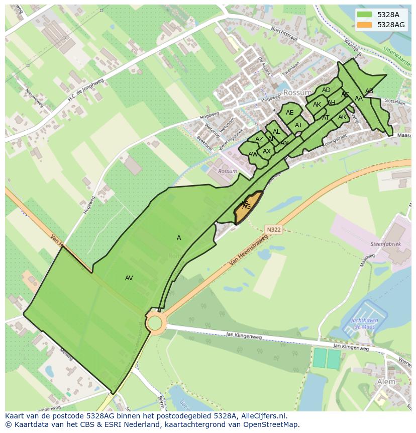 Afbeelding van het postcodegebied 5328 AG op de kaart.