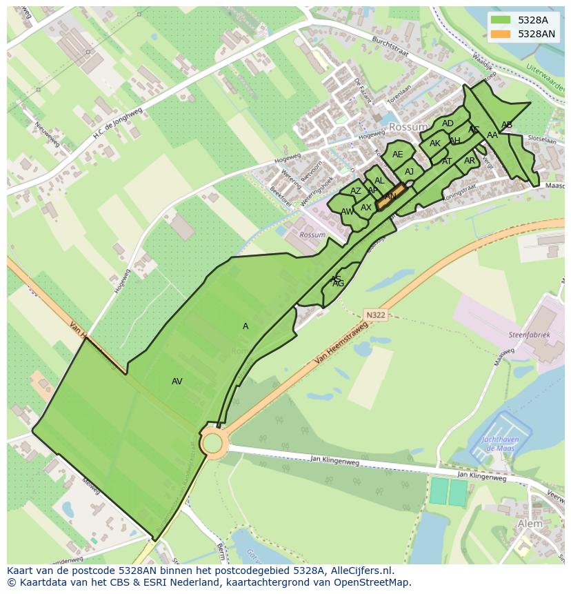 Afbeelding van het postcodegebied 5328 AN op de kaart.