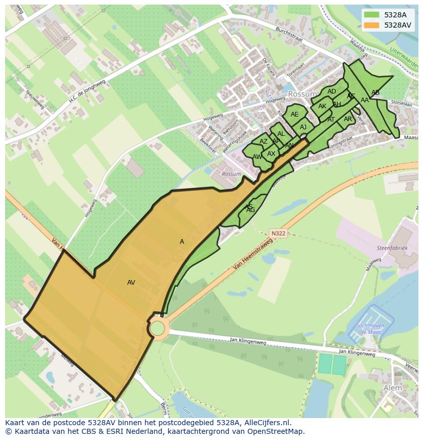 Afbeelding van het postcodegebied 5328 AV op de kaart.