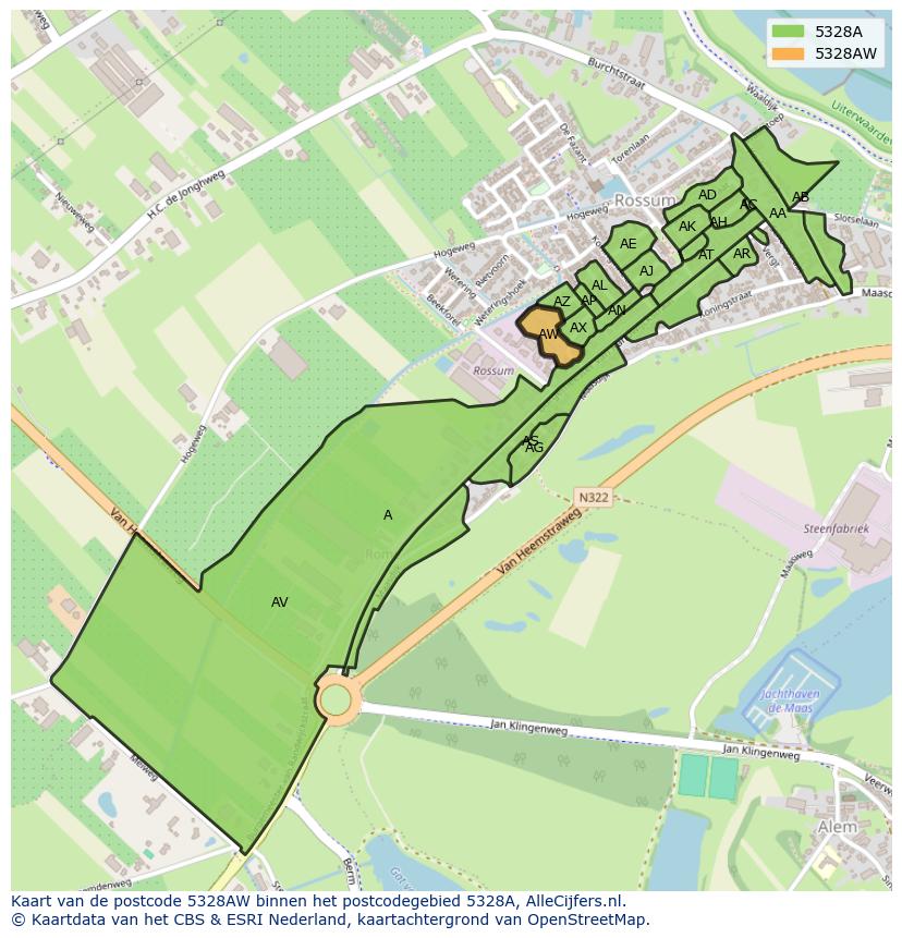 Afbeelding van het postcodegebied 5328 AW op de kaart.