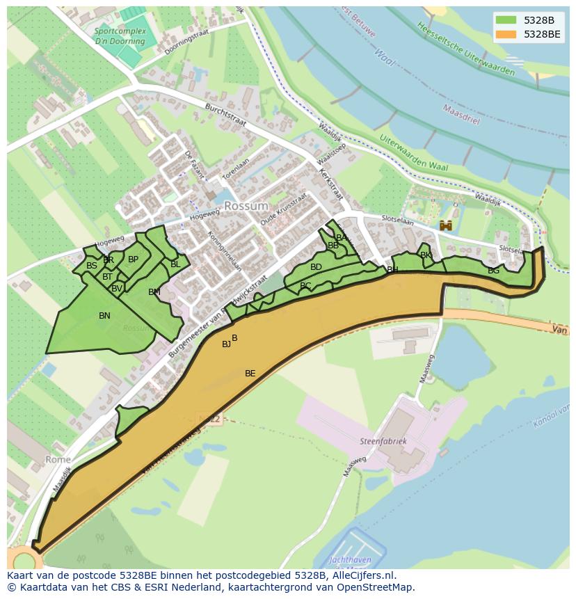 Afbeelding van het postcodegebied 5328 BE op de kaart.