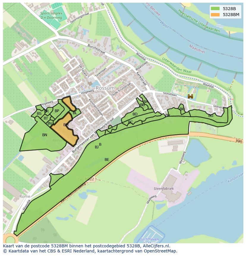 Afbeelding van het postcodegebied 5328 BM op de kaart.