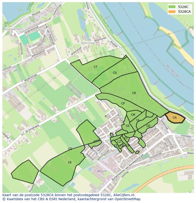 Afbeelding van het postcodegebied 5328 CA op de kaart.