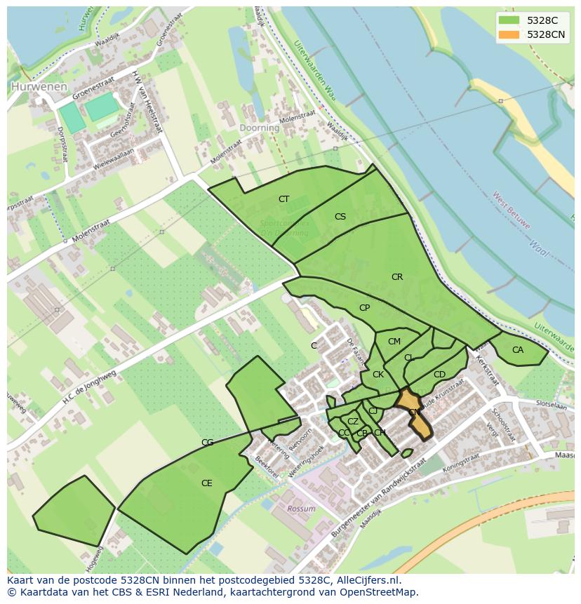 Afbeelding van het postcodegebied 5328 CN op de kaart.
