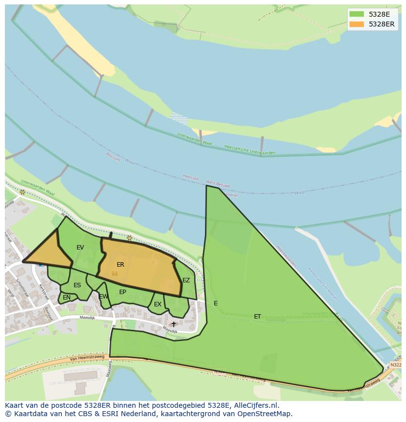 Afbeelding van het postcodegebied 5328 ER op de kaart.
