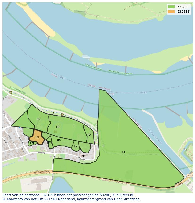Afbeelding van het postcodegebied 5328 ES op de kaart.