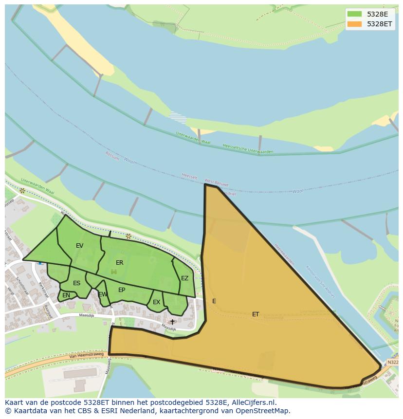 Afbeelding van het postcodegebied 5328 ET op de kaart.