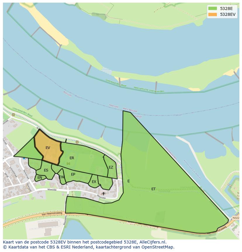 Afbeelding van het postcodegebied 5328 EV op de kaart.