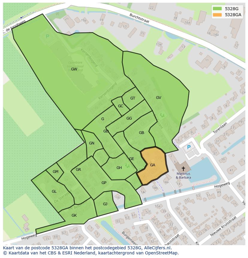 Afbeelding van het postcodegebied 5328 GA op de kaart.