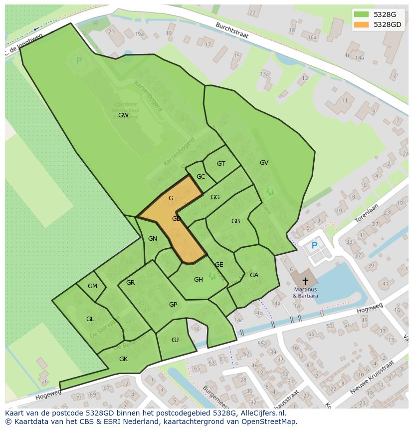 Afbeelding van het postcodegebied 5328 GD op de kaart.