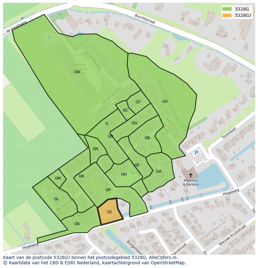 Afbeelding van het postcodegebied 5328 GJ op de kaart.