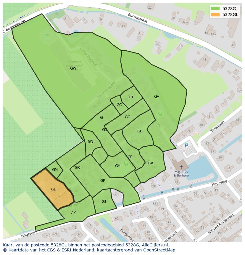 Afbeelding van het postcodegebied 5328 GL op de kaart.