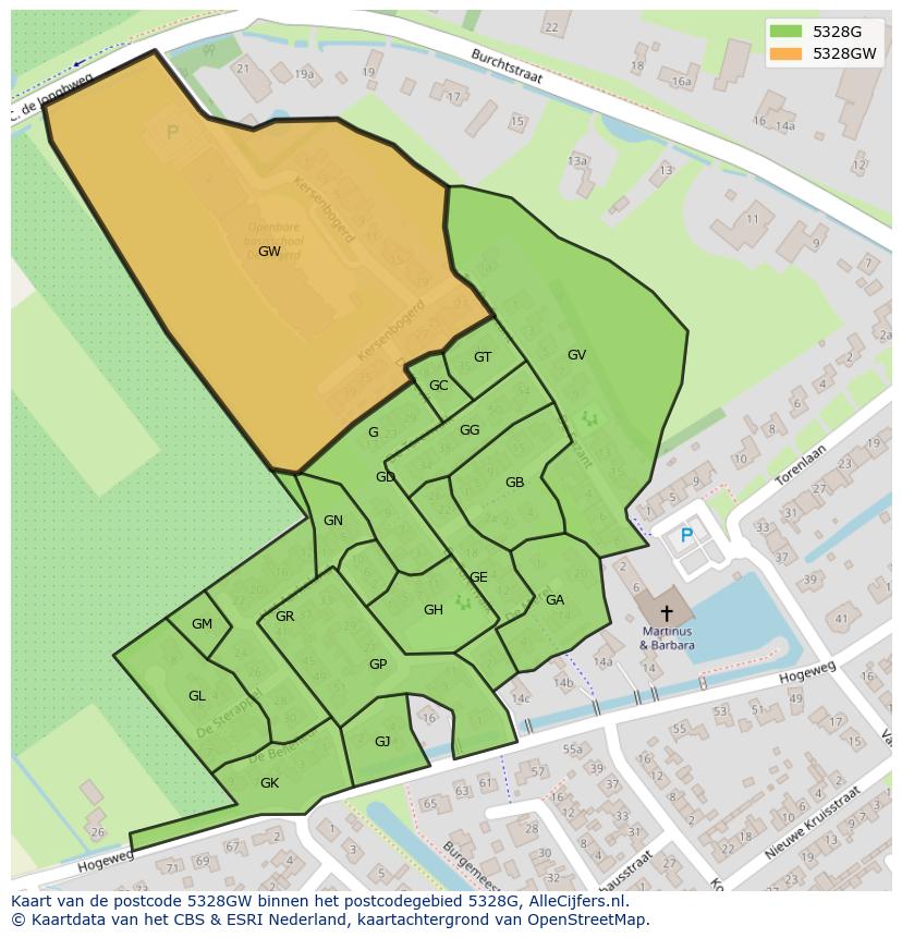 Afbeelding van het postcodegebied 5328 GW op de kaart.