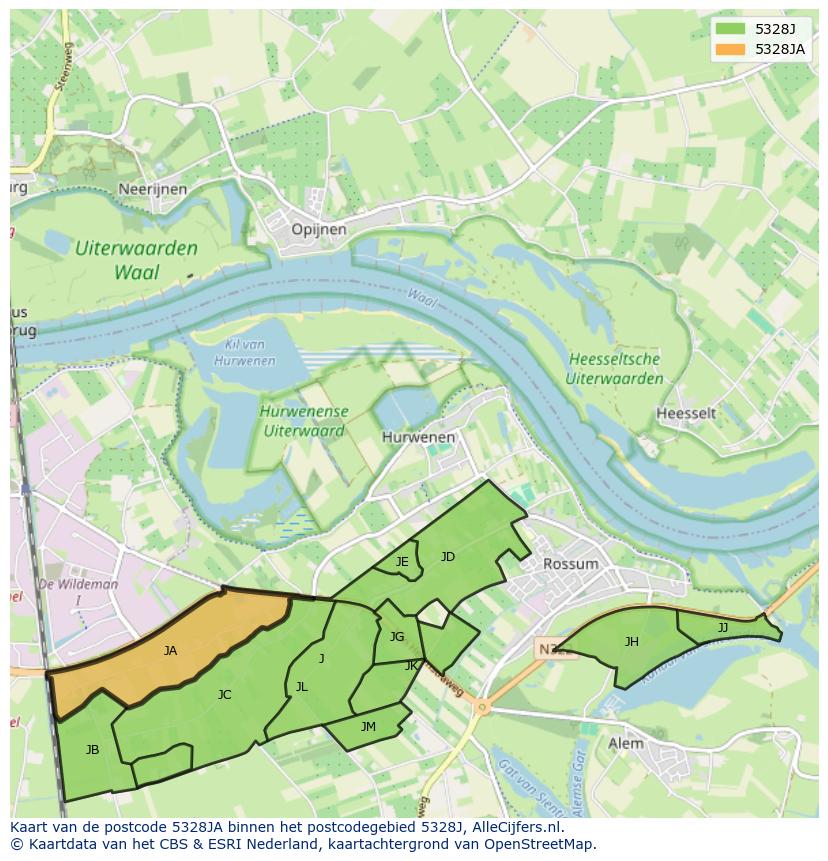 Afbeelding van het postcodegebied 5328 JA op de kaart.