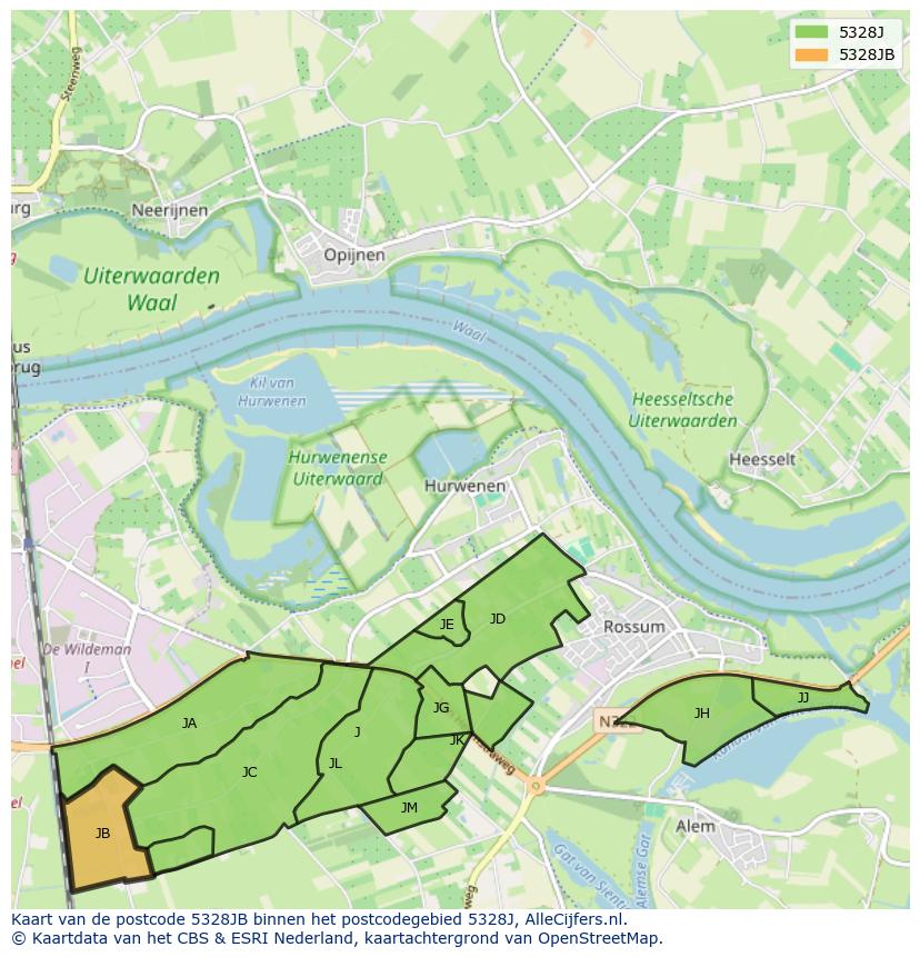 Afbeelding van het postcodegebied 5328 JB op de kaart.