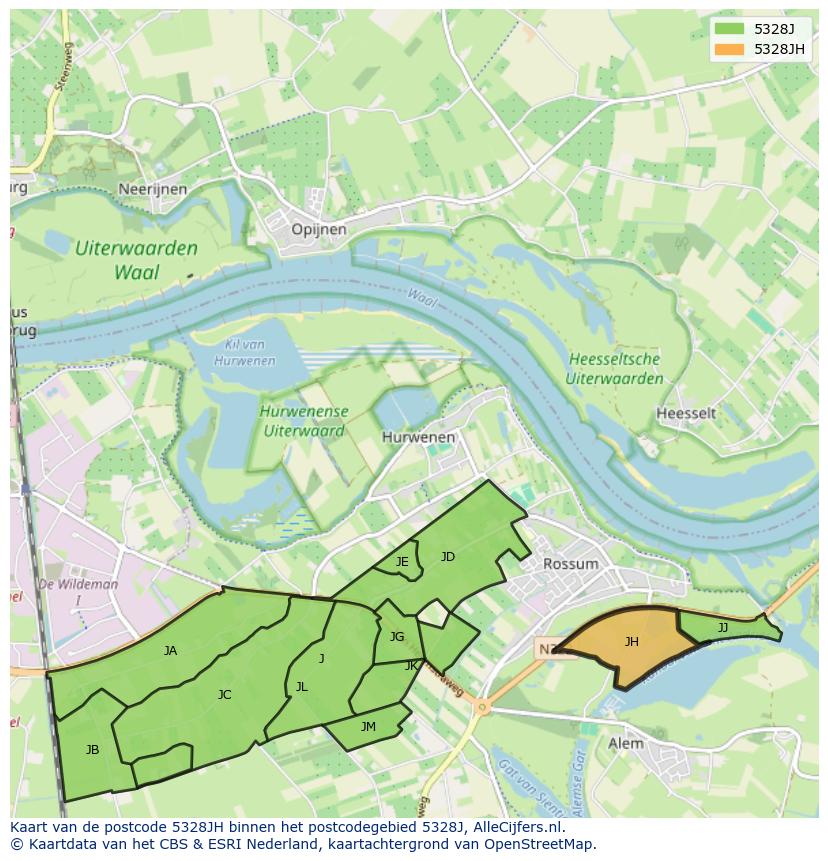 Afbeelding van het postcodegebied 5328 JH op de kaart.