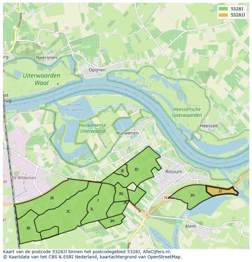Afbeelding van het postcodegebied 5328 JJ op de kaart.