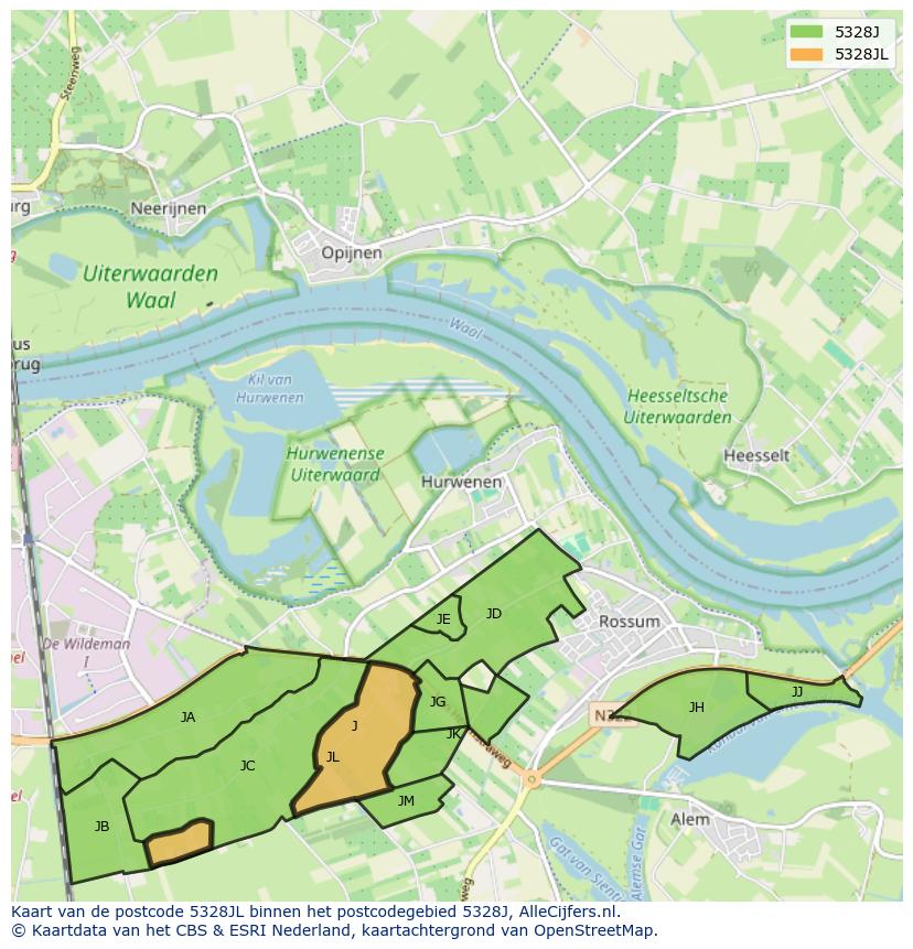 Afbeelding van het postcodegebied 5328 JL op de kaart.