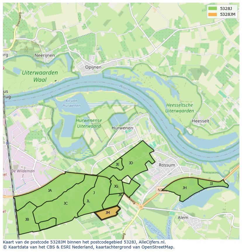 Afbeelding van het postcodegebied 5328 JM op de kaart.