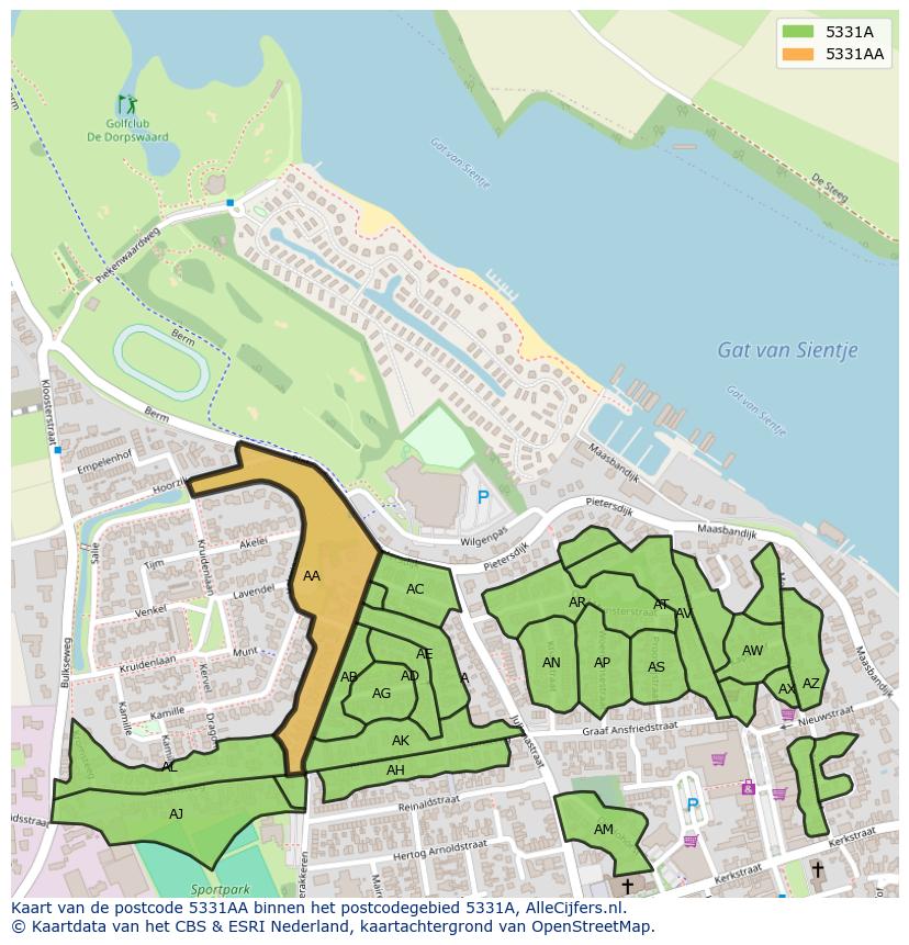 Afbeelding van het postcodegebied 5331 AA op de kaart.