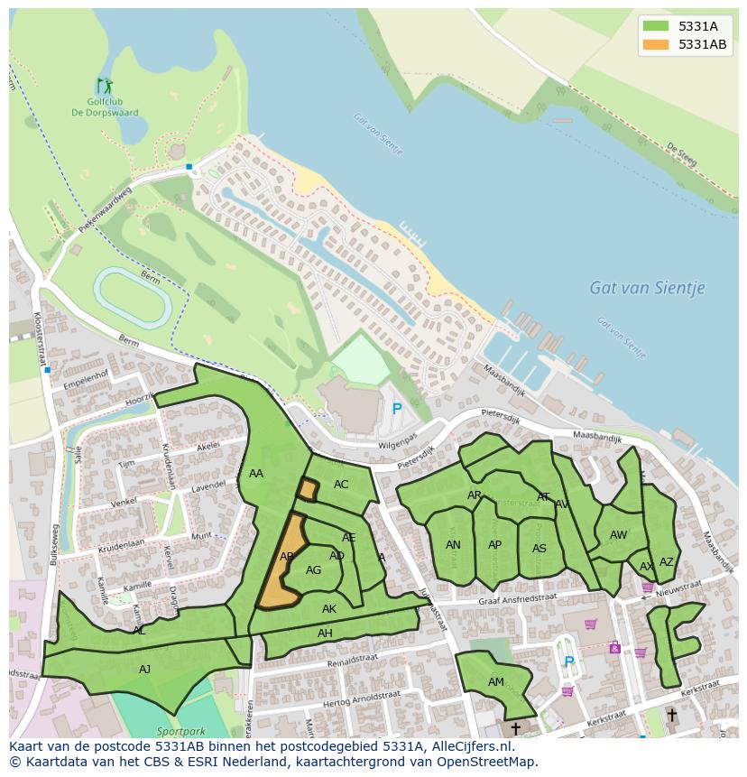 Afbeelding van het postcodegebied 5331 AB op de kaart.