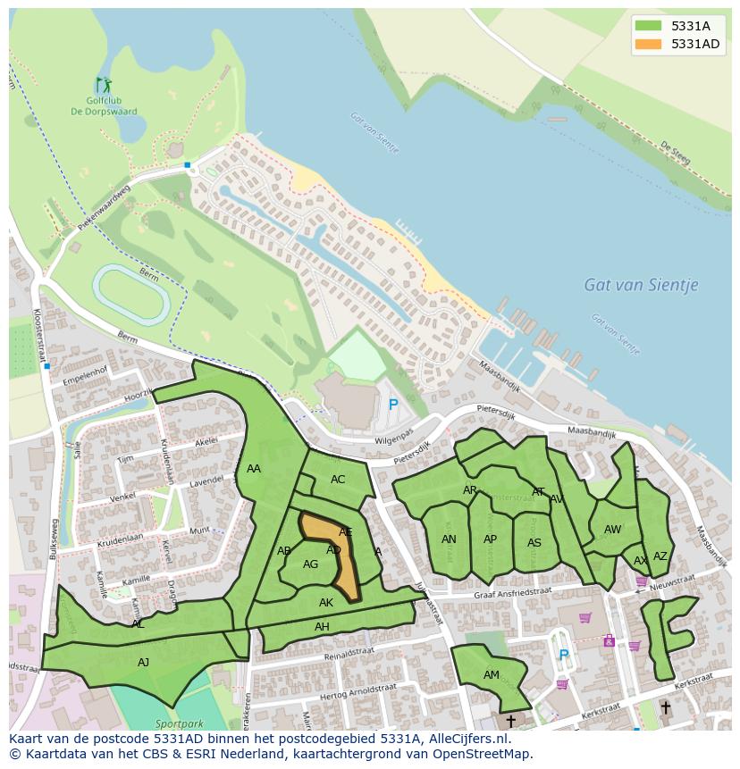 Afbeelding van het postcodegebied 5331 AD op de kaart.