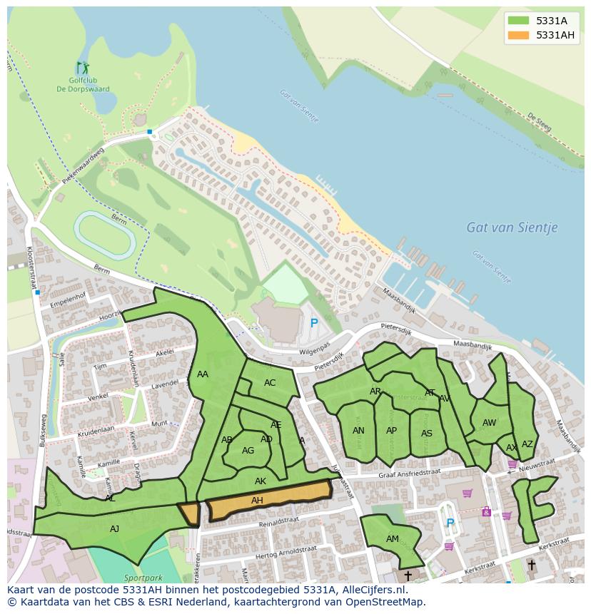 Afbeelding van het postcodegebied 5331 AH op de kaart.