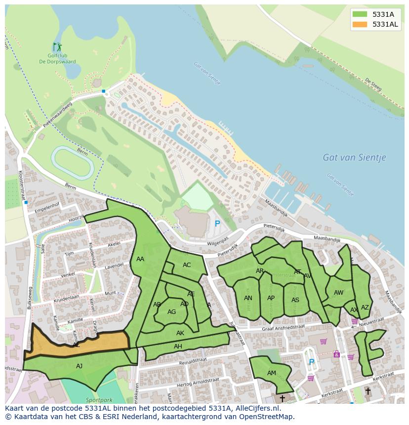 Afbeelding van het postcodegebied 5331 AL op de kaart.