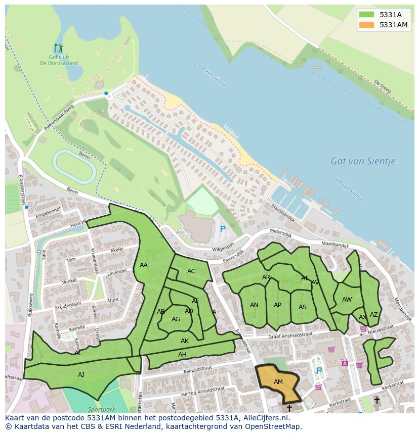 Afbeelding van het postcodegebied 5331 AM op de kaart.