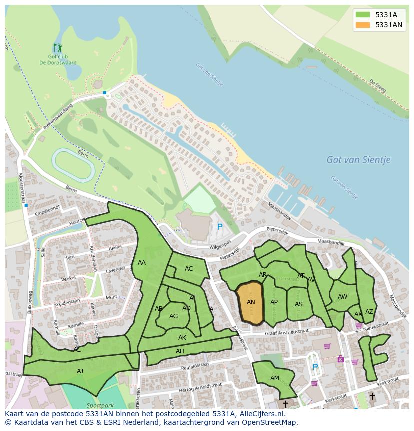 Afbeelding van het postcodegebied 5331 AN op de kaart.