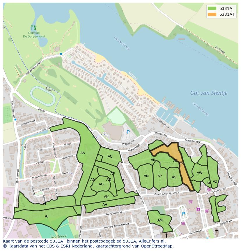 Afbeelding van het postcodegebied 5331 AT op de kaart.
