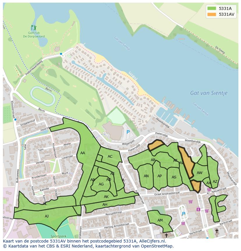 Afbeelding van het postcodegebied 5331 AV op de kaart.