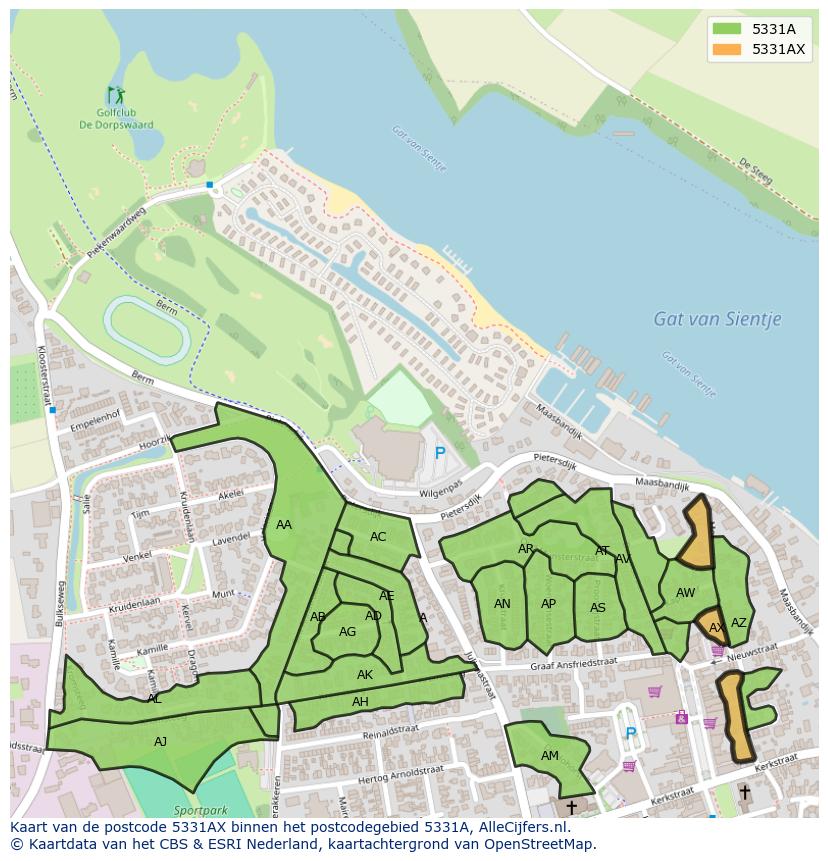 Afbeelding van het postcodegebied 5331 AX op de kaart.