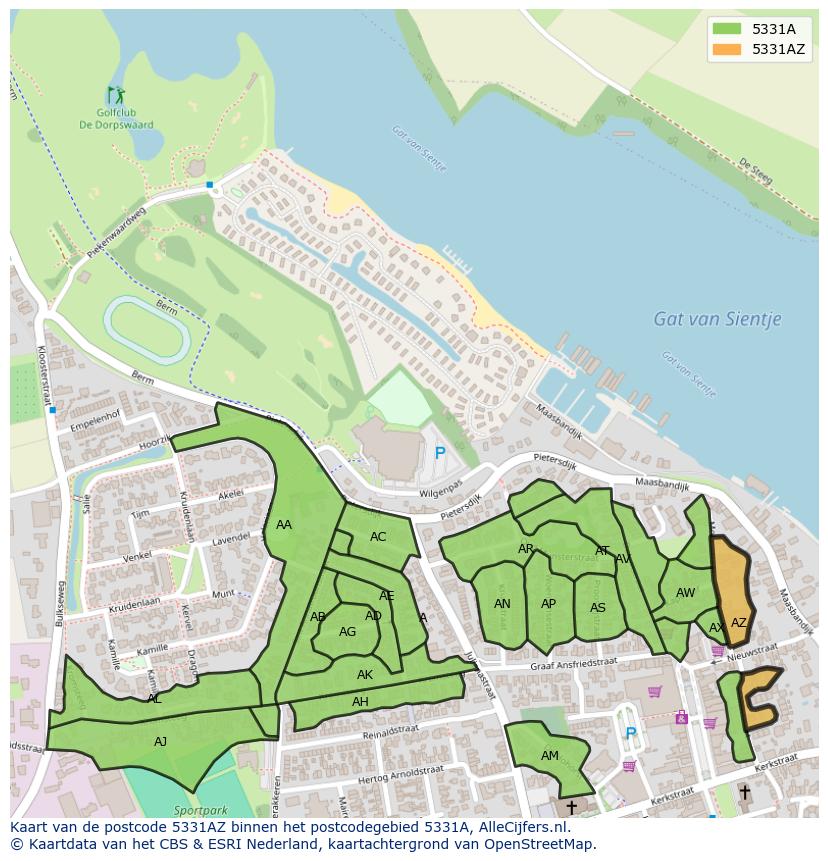 Afbeelding van het postcodegebied 5331 AZ op de kaart.