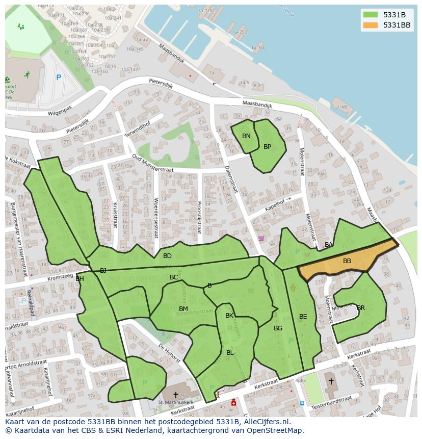 Afbeelding van het postcodegebied 5331 BB op de kaart.